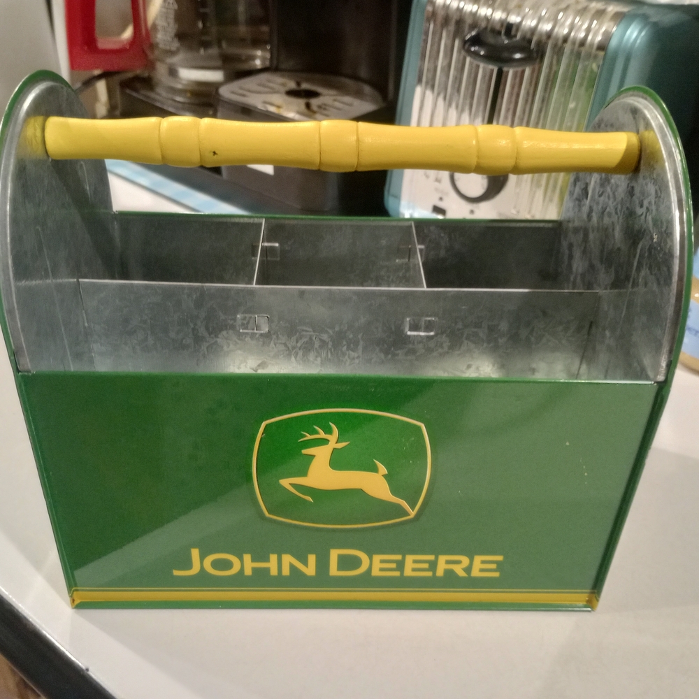 John Deere Green Metal Tool Caddy with Yellow Handle